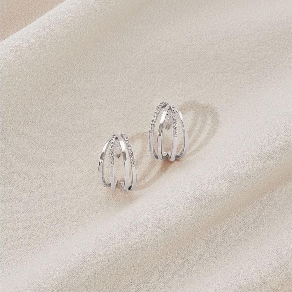 Olive & Piper Benji Silver Huggie Hoop Earrings Rhinestone